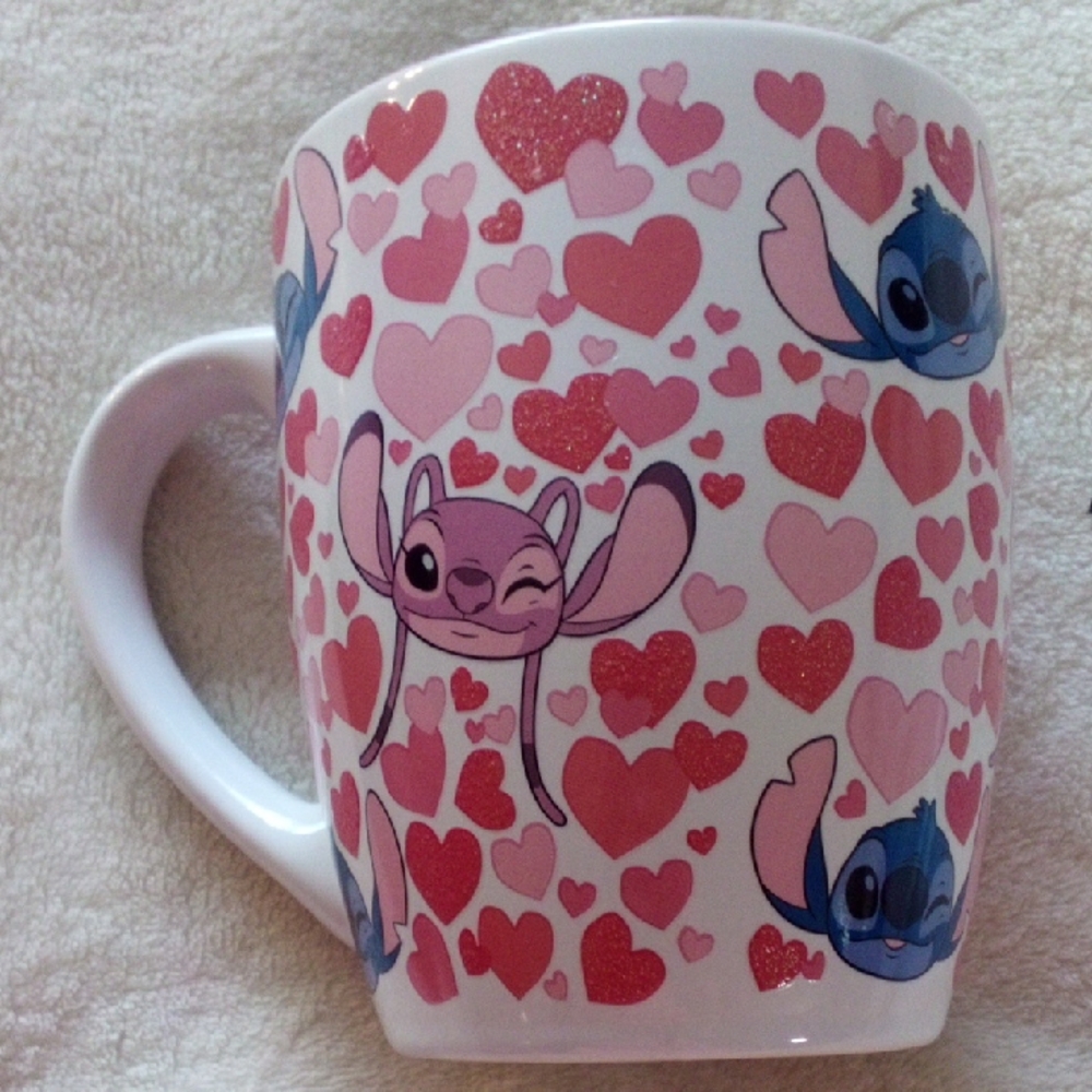Heart Pattern Mug with Cartoon Characters